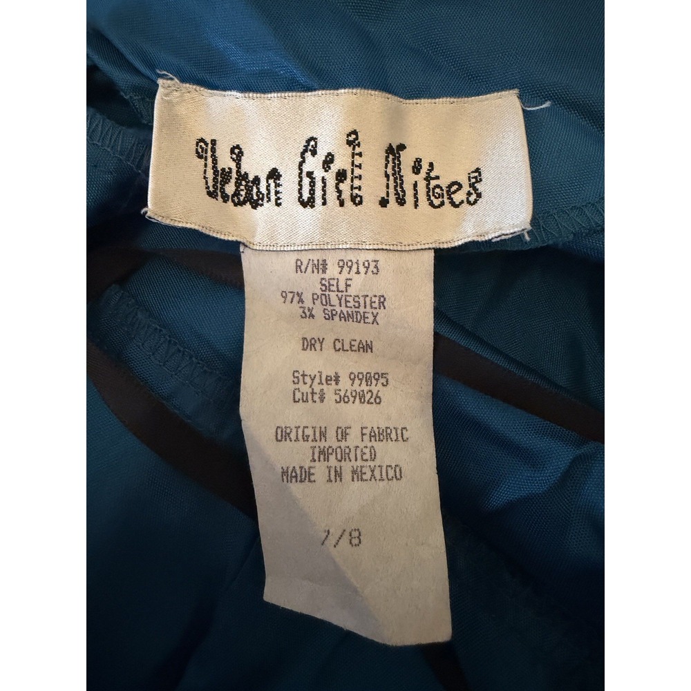 VTG 80s Teal Satin Ruched Halter Ruffle Mini Dress Size‎ 8 Medium Spring Formal - Picture 9 of 10